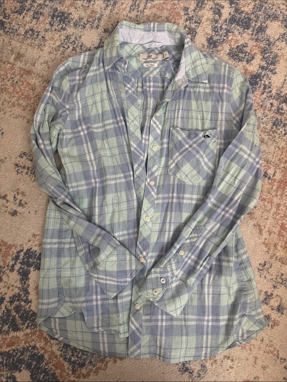 Vineyard Vines Light Blue & Mint Plaid Button-Down Shirt